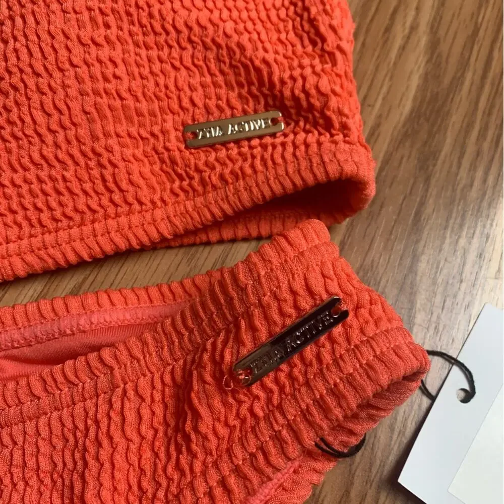 ZYIA size medium new muted peach ribbed Bikini Set orange two piece vaca travel